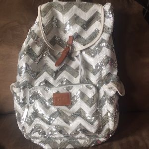 VS PINK Sequined Silver and White Chevron Backpack
